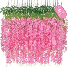 40 Pack Wisteria Hanging Flowers,Hanging Flowers,Fake Wisteria, 40 Pcs Pink