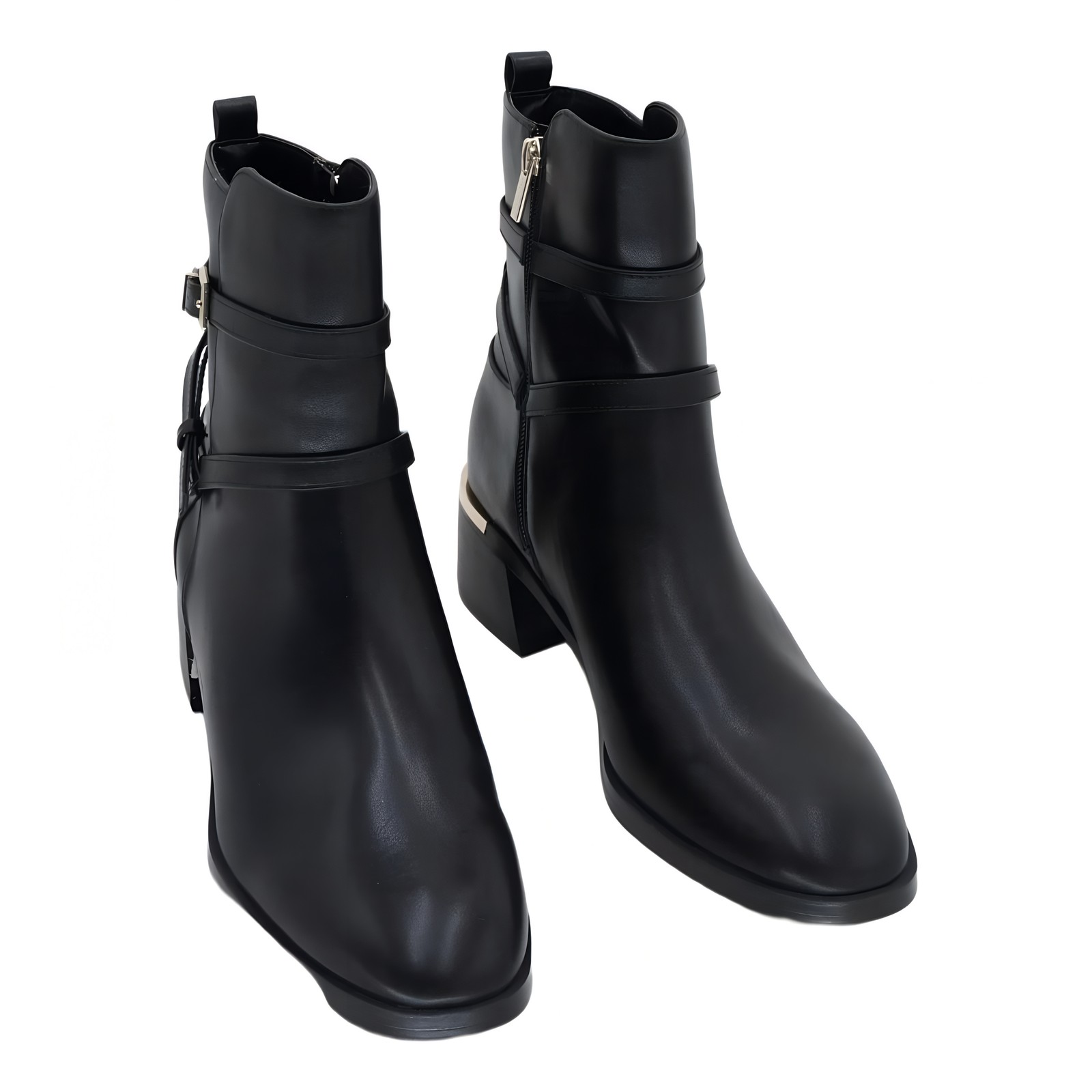 Calvin Klein Jasen Buckle Block Heel Booties Black US 9.5M