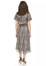 Michael Kors Women's Smocked Plisse Midi Dress Black Gold Small NWT