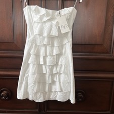 Zara Strapless White Ruffle Mini Dress XS NWT