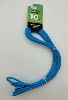Cordzilla 10ft Micro USB Cable Sync & Charge USB-A to Micro-B Blue