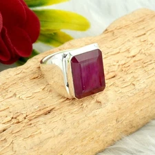Natural Ruby Sterling Silver Men's Ring Gemstone Handmade Ruby Jewelry For Gift