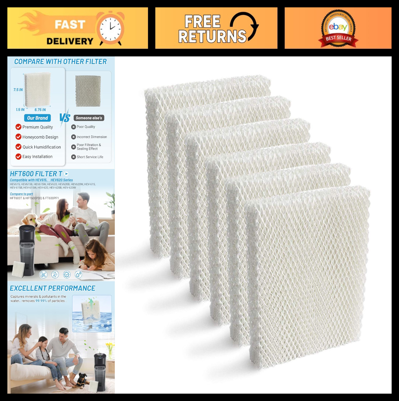 Wicking Filters Compatible With Honeywell Hev615 Hev620 Hft6