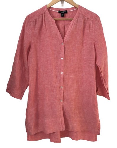 Willi Smith Linen Buttn Dwn Tunic WM M Coral Lagenlook Coastal Grandma