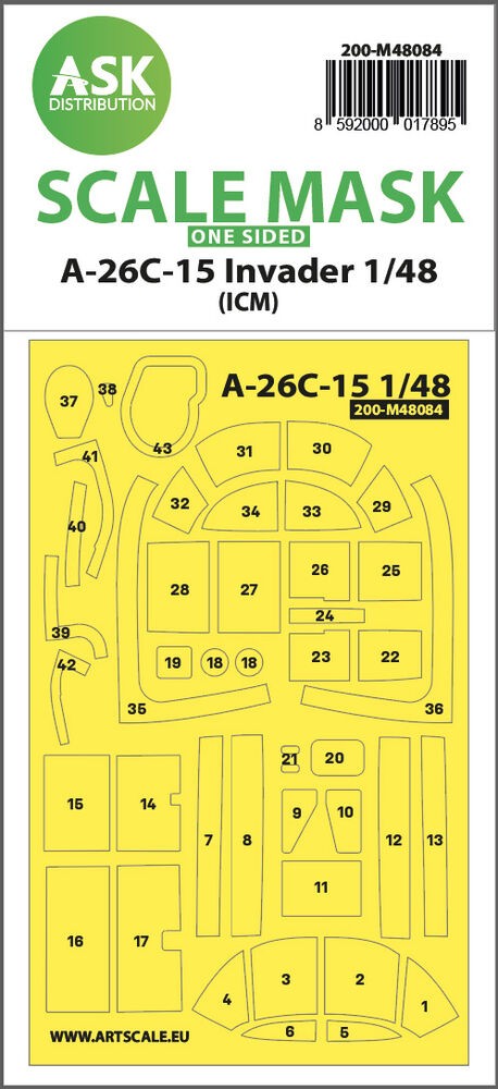 Art Scale Kit 200-M48084 - 1:48 A-26C-15 Invader One-Sided Mask Self-Adhesive Pr
