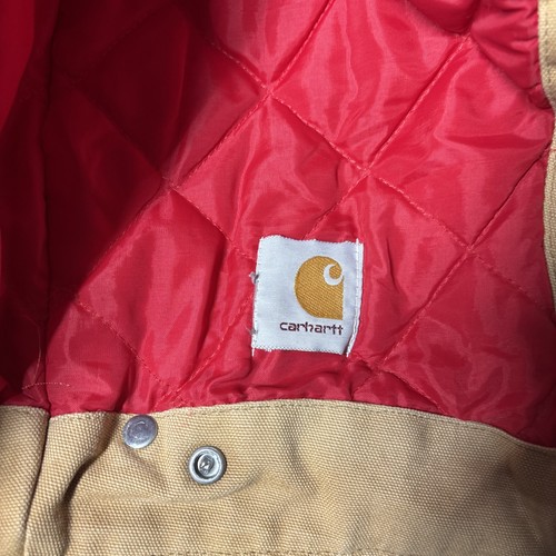 Vintage Carhartt Canvas Hood Replacement Snap On Red Quilt Lined Winter Beige - Picture 10 of 10