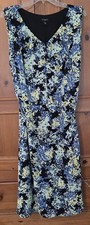 Talbots Womens Blue Floral Sleeveless Chiffon Ruffled Belted Midi Dress 18W