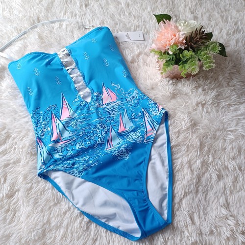 NEW Lilly Pulitzer Women 12 Novi One Pc Swimsuit Lattice Nautical Sail Prep - Picture 2 of 9