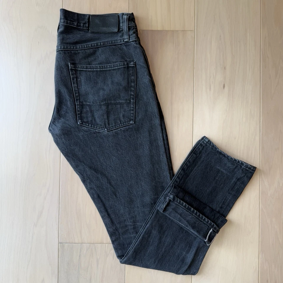 Pantalones de mezclilla con ribete Tellason 33 negros lavados oscuros ajustados cónicos hechos en EE. UU. Foto 2 de 4