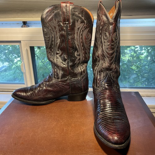 DAN POST Men's Size 10EW Black Cherry Teju Lizard Leather Cowboy Boots DP2352R - Picture 18 of 20
