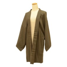 Vintage Japanese Kimono  Men's Long Haori Jacket  Brown Wool  Solid  uu1937b