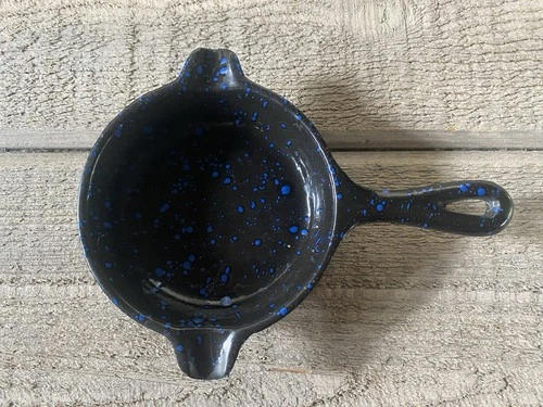 Vintage Mini Wagner Ware Cast Iron Skillet Enameled Blue Speckled Ashtray 4"