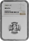 1943 S 1c Lincoln Steel Wheat Cent NGC Graded MS 67 Star in New Holder PL Obv