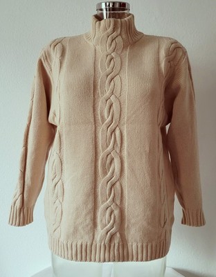 Strick Pullover Zopfmuster Basler Schurwolle Beige Gr 36/38