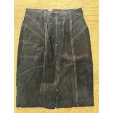 Vintage CHIA 100 Pebble Leather Black Pencil Skirt W Slit SZ 14 1980s Glam Rock