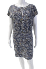 Tory Burch Womens Floral Print Short Sleeve A-Line Mini Dress Blue Size 2