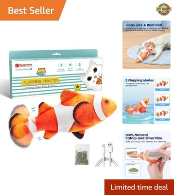 Vibrant Plush Clownfish Cat Toy with Catnip - Engaging Motion for Playful Pets