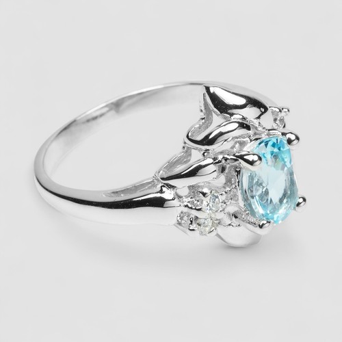 925 Sterling Silver Rings Blue Zircon Oval Cut White Gold Plated Fine Jewelry - Picture 3 of 9