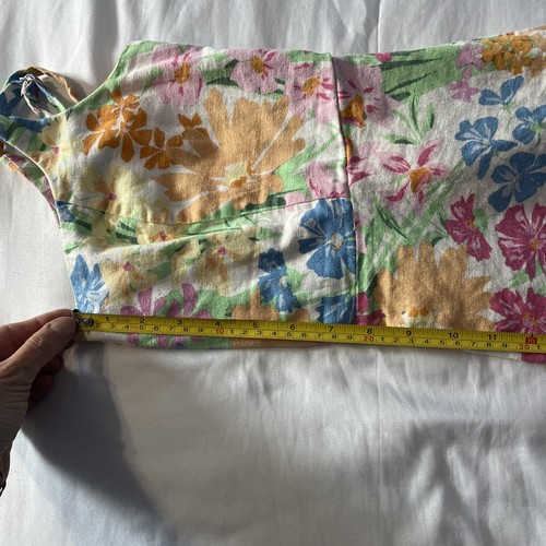 Antiguo Vestido Solero Floral Azul Marino Pequeño Lino Rayón Rosa Amarillo Azul Floral Tirantes - Imagen 13 de 15