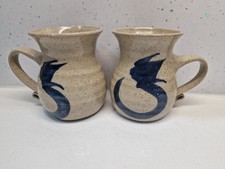 Pair Of studio Pottery  Salt Glaze  Mug Cup Cobalt Blue  VTG valentine gift