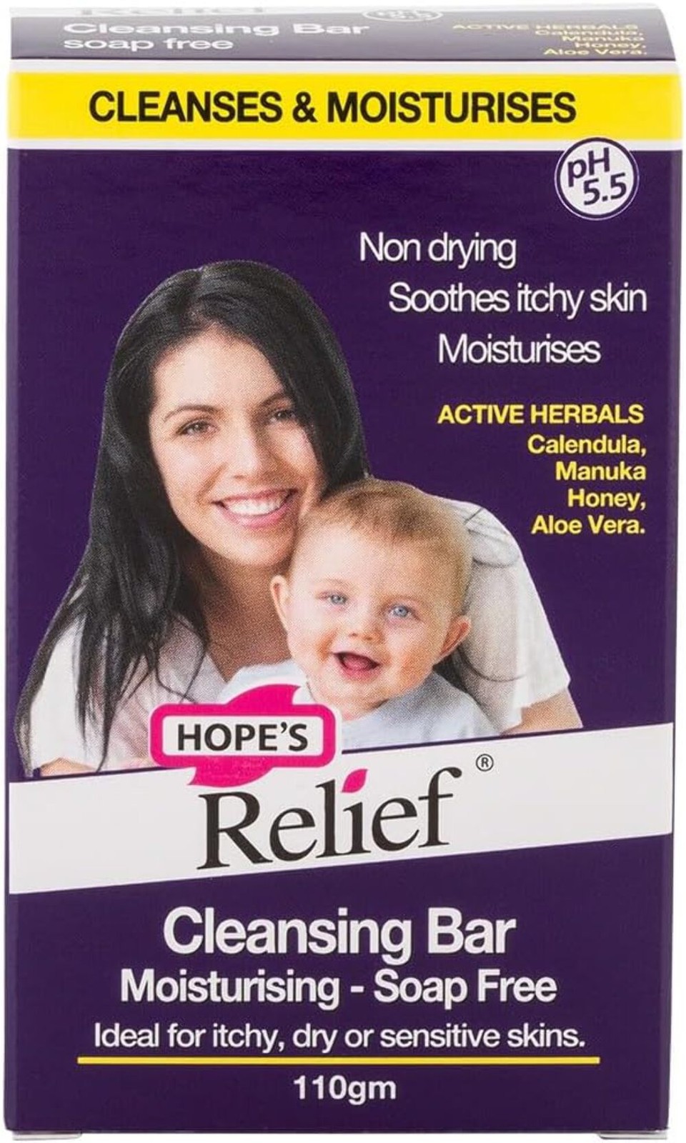 Hope’s Relief Cleansing Bar 110 g | Moisturising, Soap-Free Cleanser for Dry & S