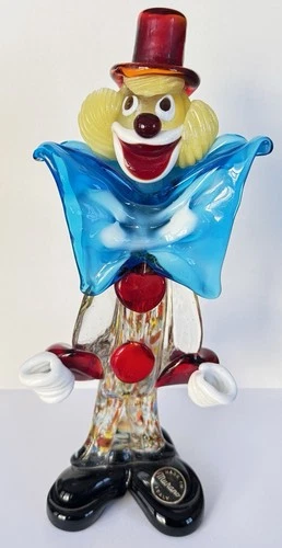 Murano Hand Blown Art Glass Multicolor Clown Figurine Decorative Glossy