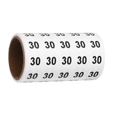 0.6" Small Round Number Stickers Roll, 1000 Pcs Circle Labels, Black Number 30
