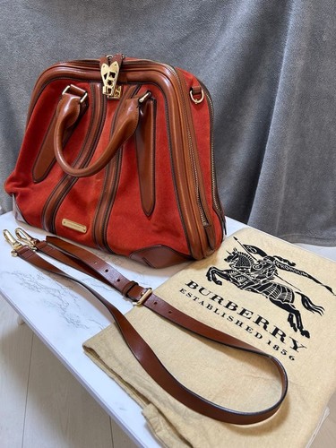 Burberry Prorsum Orchard 2Way Tote Leather Suede Red Classic Used Authentic