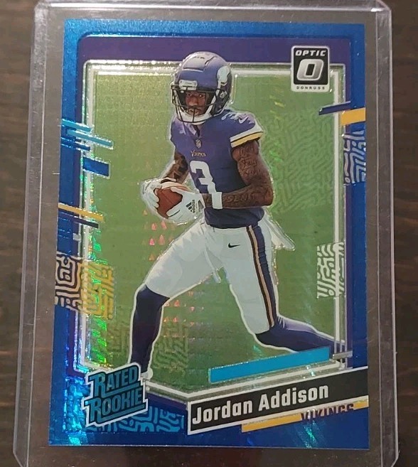 2023 Panini Donruss Optic Jordan Addison #271 Blue Hyper Prizm RC Rated Rookie