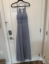 Azazie dusty blue Evalleen Chiffon Sleeveless Bridesmaid Dress, Size A4 Regular