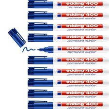edding 400 permanent marker - blue - 10 pens - fine round tip 1 mm - waterproof,