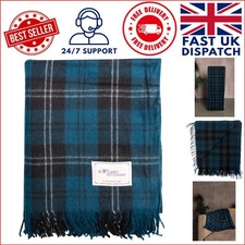 Elegant Ramsay Blue 100% Wool Travel Blanket - Compact Tartan Throw, 60 x 70”