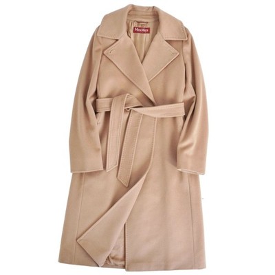 Max Mara STUDIO Coat Belted Long Wool Outerwear Womens JI38 Beige Used MOLO-0