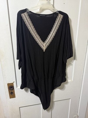 Bloomchic women's Plus Black Lace Trim Bodysuit- Size US 30