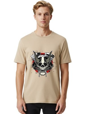 Skull-With-Katana-And-Wings Mens Graphic Tee,100% Cotton,Casual Summer Wear