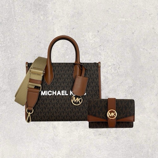 Michael Kors Tasche Shopper GeldböRse Jet Set Travel Mirella Greenwich Braun Neu-image