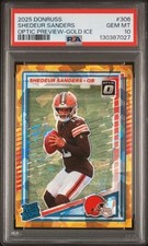 2025 Donruss Optic Preview SHEDEUR SANDERS Gold Ice Prizm RC #d 09/10 PSA 10