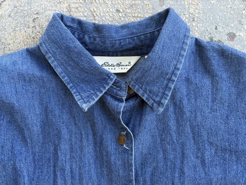 Eddie Bauer Shirt Dress Medium Blue Denim Jean Long Sleeve Maxi Vintage Y2K