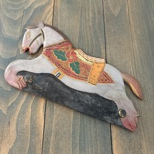 Vintage Hand Painted  Carved Wooden Rocking Horse Carousel Wall Coat Rack XM4 
