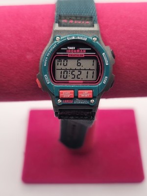 Vintage Women Timex Ironman Triathlon Watch Indiglo 8Lap Green Band Red Pink Acc