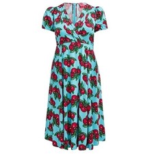 Torrid Betsey Johnson Women Cherry Sur Blue Fit N Flare Midi Dress Sz 22 Summer