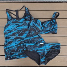 TYR Womens Teal/black Lily Top  Tank W/matching Hipkini Size S NEW Sample