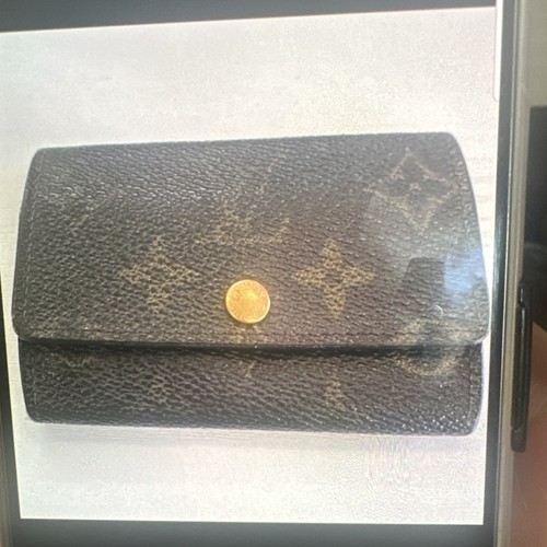 Louis Vuitton Monogram Leather Key Chain Brown Gold Logo Button Designer