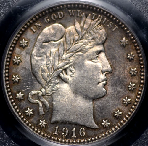 1916 D BARBER QUARTER PCGS MS 63 PERIPHERAL COLOR AND REFLECTIVE FIELDS TEAM UP