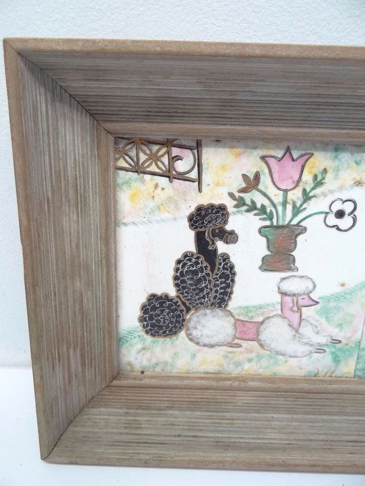  Aida Whedon, Signed Poodle Black and White Painted Tile Stix Baer Fuller Artist - Image 2 of 4