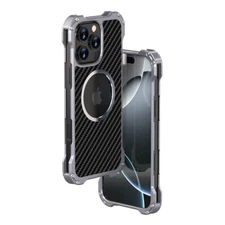 For iPhone 16 Pro Max 15 Heat Dissipation Mag Safe Case Carbon Fiber Metal Cover