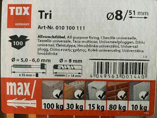 Tox TRI Allzweckdübel 10-100er Pack - Ø 5x31, 6x36, 8x51, 10x61, 12x71, 14x75 mm - Bild 8 von 14