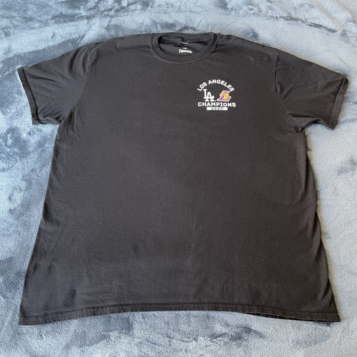 Fanatics Los Angeles Lakers & Dodgers 2020 Champs Black Short Sleeve T-Shirt - Picture 1 of 9