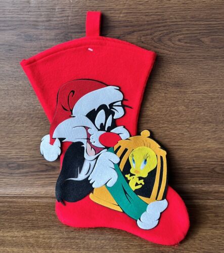 Vintage Looney Tunes Tweety Santa Sylvester Felt Christmas Stocking Santa’s Best - 第 1/5 張圖片