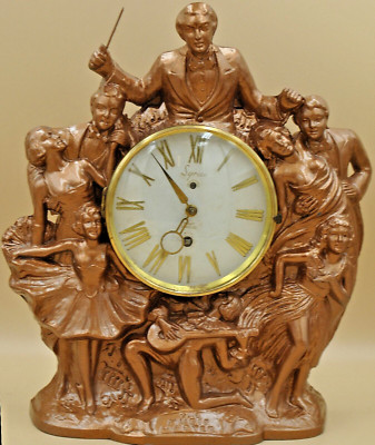 Fascinating Rare Spelter-cast ''The Music Master '' German Mantle Clock